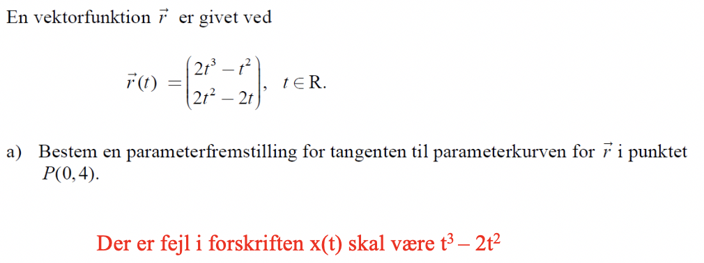 en parameterfremstilling for tangenten parameterkurven for vektor(r) i punktet P(0,4) - Matematik - Studieportalen.dk