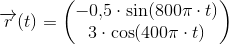 \overrightarrow{r}(t)=\begin{pmatrix} -0{,}5\cdot \sin(800\pi \cdot t)\\ 3\cdot \cos(400\pi \cdot t) \end{pmatrix}