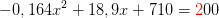 -0,164x^2+18,9x+710={\color{Red} 2}00