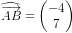 \widehat{\overrightarrow{AB}}=\begin{pmatrix} -4\\7 \end{pmatrix}