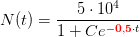 N(t)=\frac{5\cdot 10^4}{1+Ce^{-\mathbf{\color{Red} 0{,}5}\cdot t}}
