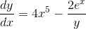 \frac{dy}{dx}=4x^{5}-\frac{2e^{x}}{y}