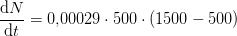 \frac{\mathrm{d} N}{\mathrm{d} t}=0{,}00029\cdot 500\cdot (1500-500)