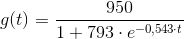 g(t)=\frac{950}{1+793\cdot e^{-0,543\cdot t}}