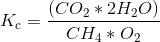 K_{c}=\frac{(CO_{2}*2H_{2}O)}{CH_{4}*O_{2}}
