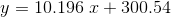 y= 10.196 \ x + 300.54