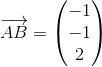 \overrightarrow{AB}=\begin{pmatrix} -1\\ -1 \\ 2 \end{pmatrix}