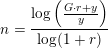 \small n=\frac{\log\left (\frac {G\cdot r+y}{y} \right )}{\log(1+r)}