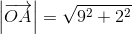 \left | \overrightarrow{OA} \right |=\sqrt{9^{2}+2^{2}}
