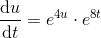 \frac{\mathrm{d} u}{\mathrm{d} t}=e^{4u}\cdot e^{8t}