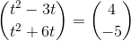 \binom{t^{2}-3t}{t^{2}+6t}=\binom{4}{-5}