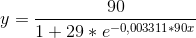 y=\frac{90}{1+29*e^{-0,003311*90x}}