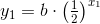y_1=b\cdot \left ( \tfrac{1}{2} \right )^{{x_1}}