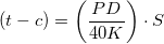 \small \small (t-c)=\left (\frac{PD}{40K} \right )\cdot S