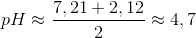 pH\approx \frac{7,21+2,12}{2}\approx 4,7