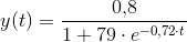 y(t)=\frac{0{,}8}{1+79\cdot e^{-0{,}72\cdot t}}