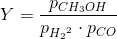 Y=\frac{p_{CH_3OH}}{p_{{H_2}^2}\cdot p_{CO}}