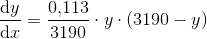 \frac{\mathrm{d} y}{\mathrm{d} x}=\frac{0{,}113}{3190}\cdot y\cdot (3190-y)