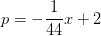 p=-\frac{1}{44}x+2