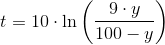 t=10\cdot \ln\left ( \frac{9\cdot y}{100-y} \right )