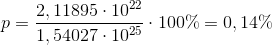 p=\frac{2,11895\cdot 10^{22}}{1,54027\cdot 10^{25}}\cdot 100\%=0,14\%