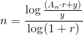 n=\frac{\log\frac{\left ( A_n\cdot r+y \right )}{y}}{\log(1+r)}