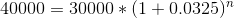 40000=30000*(1+0.0325)^n