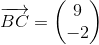 \overrightarrow{BC}=\begin{pmatrix} 9\\-2 \end{pmatrix}