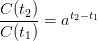\frac{C(t_2)}{C(t_1)}=a^{t_2-t_1}