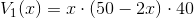 V_1(x)=x\cdot (50-2x)\cdot 40