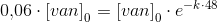 0{,}06\cdot\left [ van \right ]_0=\left [ van \right ]_0\cdot e^{-k\cdot 48}