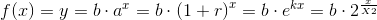 f(x)=y=b\cdot a^x=b\cdot \left ( 1+r \right )^x=b\cdot e^{kx}=b\cdot 2^{\frac{x}{X2}}