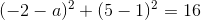 (-2-a)^2+(5-1)^2=16