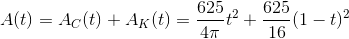 A(t) = A_C(t) + A_K(t) = \frac{625}{4\pi} t^2 + \frac{625}{16} (1-t)^2