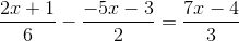 \frac{2x+1}{6}-\frac{-5x-3}{2}=\frac{7x-4}{3}