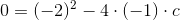0=(-2)^2-4\cdot (-1)\cdot c