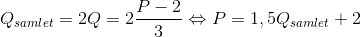 Q_{samlet}= 2 Q=2\frac{P-2}{3}\Leftrightarrow P=1,5Q_{samlet}+2