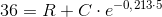 36=R+C\cdot e^{-0{,}213\cdot 5}