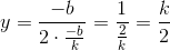 y=\frac{-b}{2\cdot \frac{-b}{k}}=\frac{1}{\frac{2}{k}}=\frac{k}{2}
