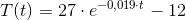 T(t)=27\cdot e^{-0,019\cdot t}-12