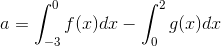 a=\int_{-3}^{0}f(x)dx-\int_{0}^{2}g(x)dx