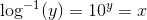 \log ^{-1}(y)=10^y=x
