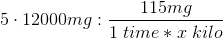 5\cdot 12000mg:\frac{115 mg}{1\; time* x\; kilo}