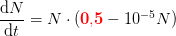 \frac{\mathrm{d} N}{\mathrm{d} t}= N\cdot (\mathbf{\color{Red} 0{,}5}-10^{-5}N)