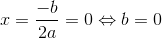 x=\frac{-b}{2a}=0\Leftrightarrow b=0