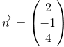 \overrightarrow{n}=\begin{pmatrix} 2\\-1 \\ 4 \end{pmatrix}