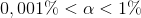 0,001\%< \alpha < 1\%