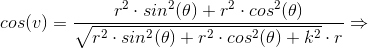 cos(v)=\frac{r^2\cdot sin^2(\theta)+r^2\cdot cos^2(\theta)}{\sqrt{r^2\cdot sin^2(\theta)+r^2\cdot cos^2(\theta)+k^2}\cdot r}\Rightarrow