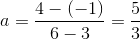 a=\frac{4-(-1)}{6-3}=\frac{5}{3}