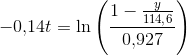 -0{,}14t =\ln\left (\frac{1-\frac{y}{114{,}6}}{0{,}927} \right )